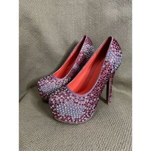 Shiekh Glitter Beads Pink Women's Heels Size 6 Platform stiletto shoes 5.5” Heel